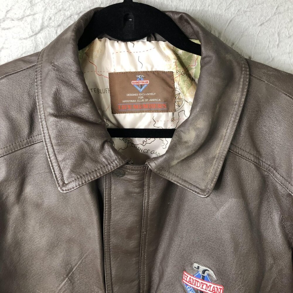 Handyman Club Of America Jacket Mens L Brown Leather Bomber Aviator Logo Retro - Picture 13 of 16
